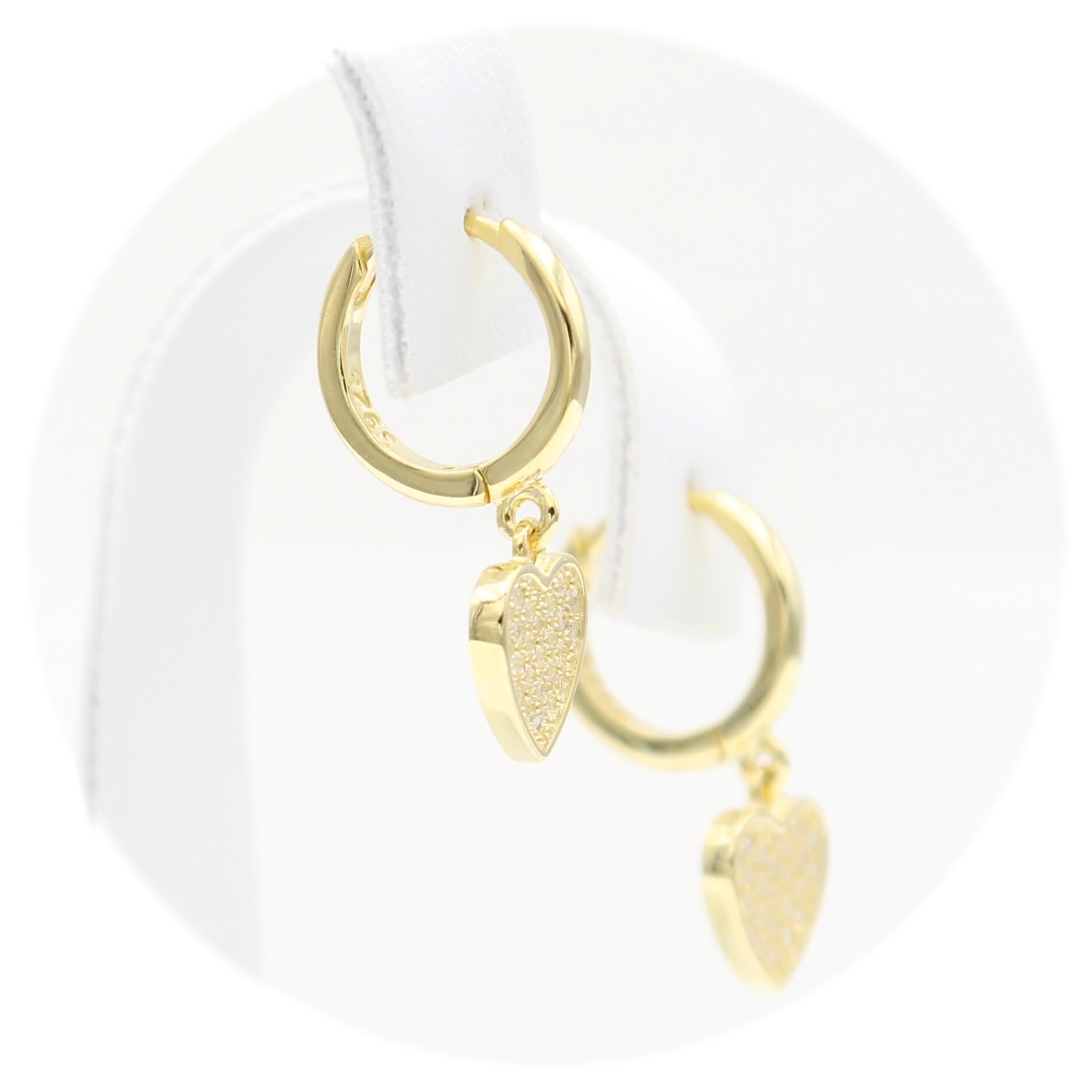 Ασημένια επίχρυσα κρεμαστά σκουλαρίκια με καρδιές