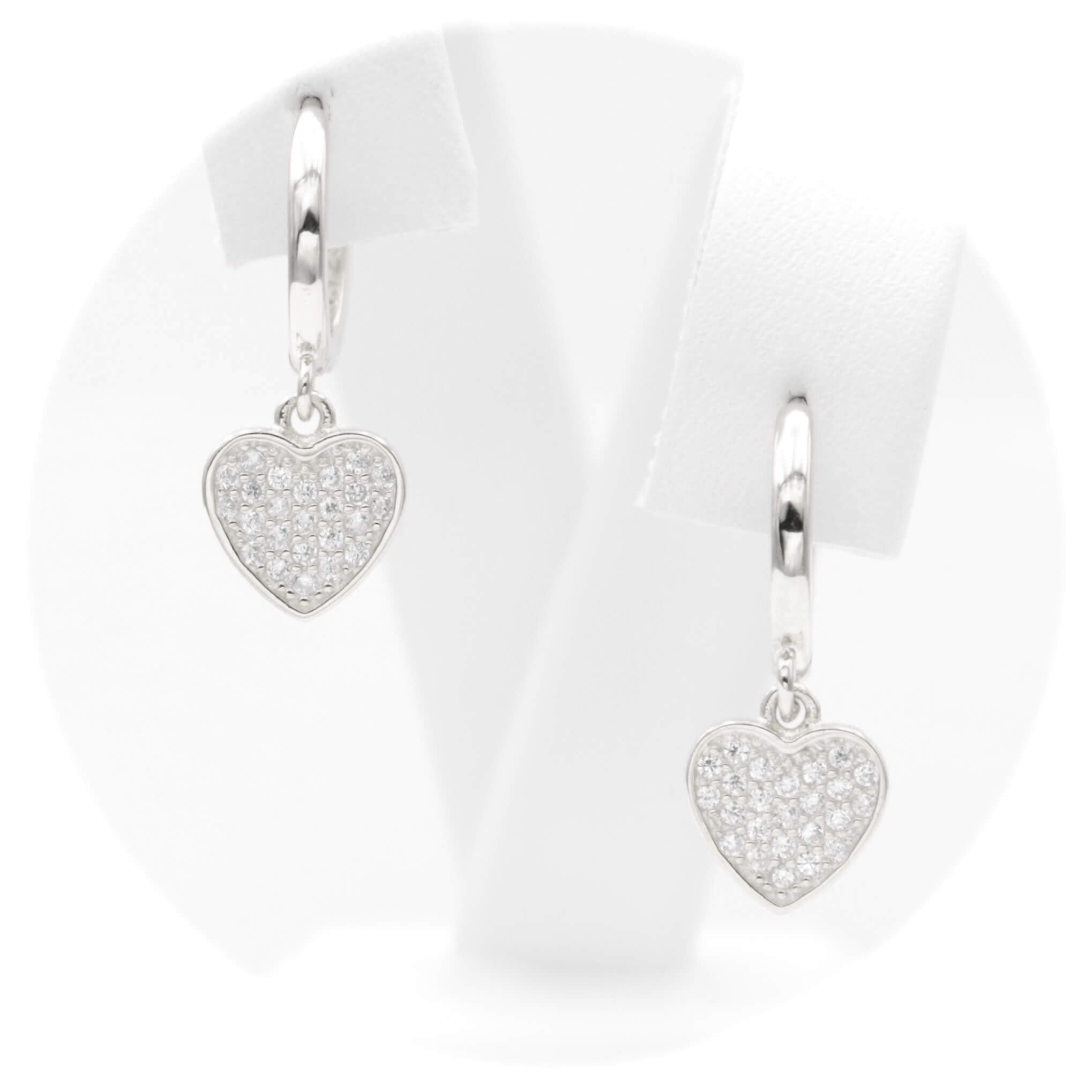 Ασημένια επιπλατινωμένα κρεμαστά σκουλαρίκια με καρδιές