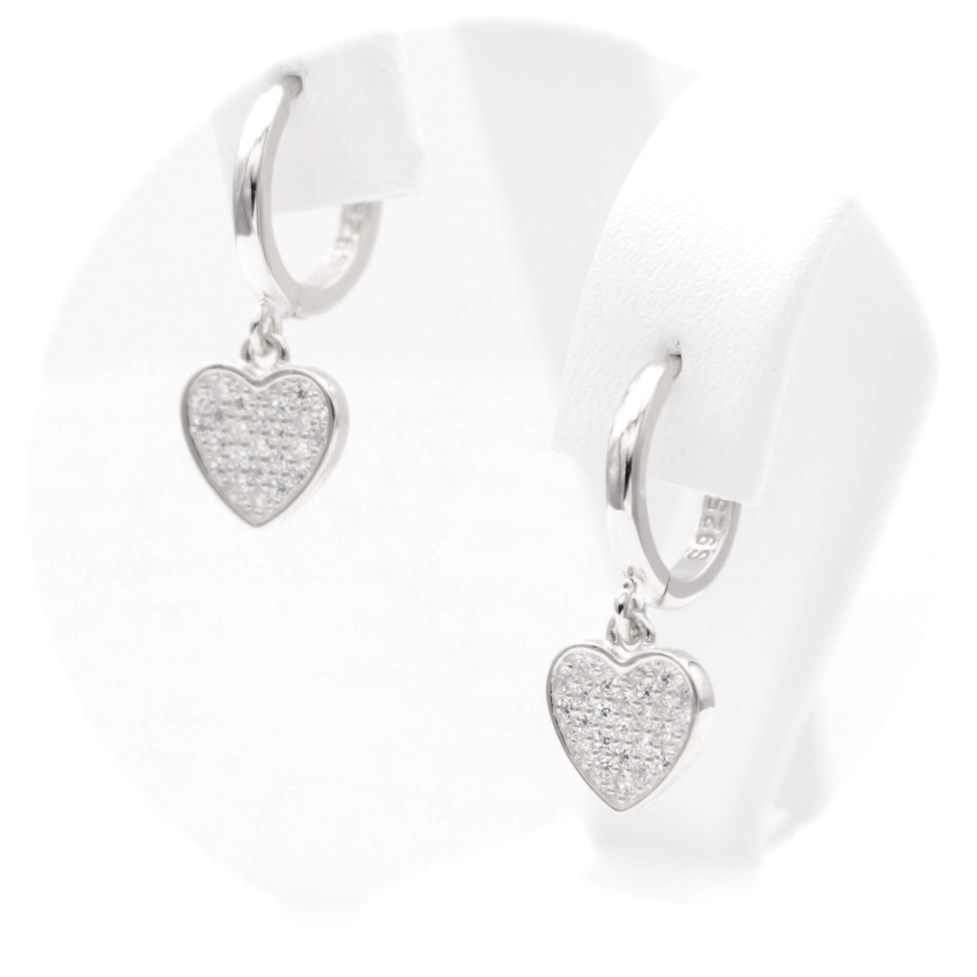 Ασημένια επιπλατινωμένα κρεμαστά σκουλαρίκια με καρδιές