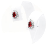 Ασημένια σκουλαρίκια ροζέτες σε σχήμα σταγόνας με κόκκινες πέτρες