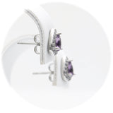 Ασημένια σκουλαρίκια ροζέτες σε σχήμα σταγόνας και μωβ πέτρες