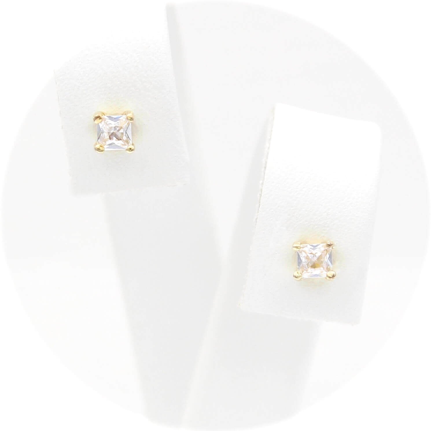 Ασημένια επίχρυσα σκουλαρίκια με καρέ πέτρες ζιργκόν 3.00mm