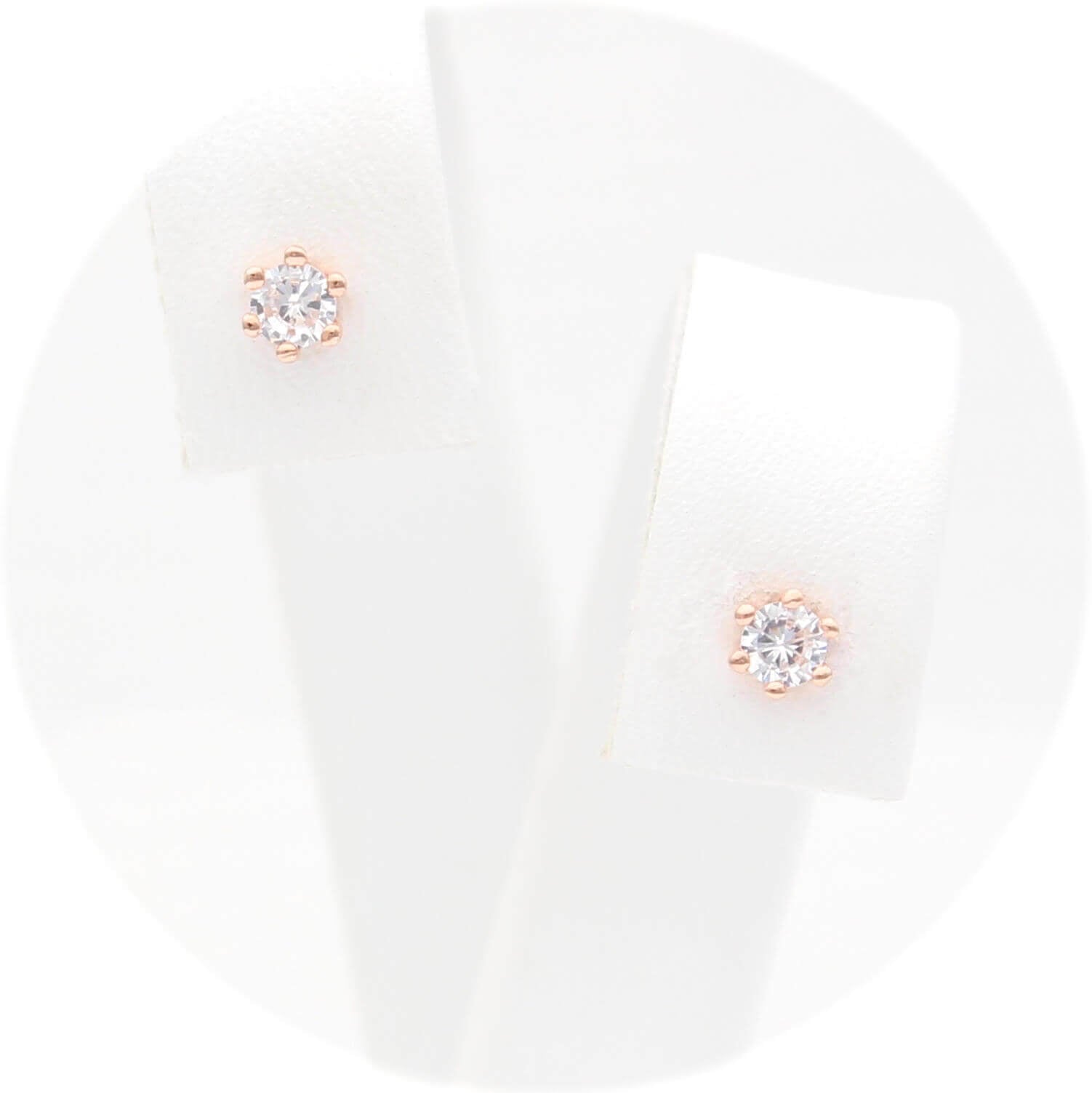 Ασημένια σκουλαρίκια σε ροζ χρυσό χρώμα με πέτρες ζιργκόν 3.00mm