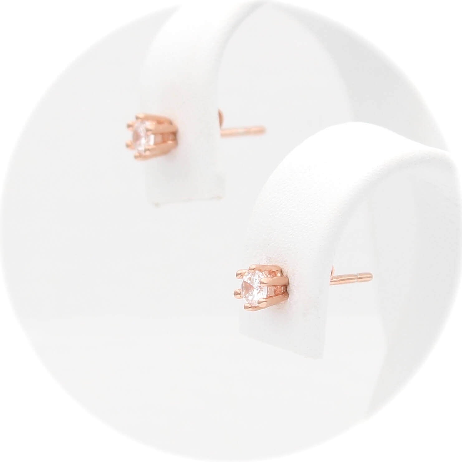 Ασημένια σκουλαρίκια σε ροζ χρυσό χρώμα με πέτρες ζιργκόν 3.00mm