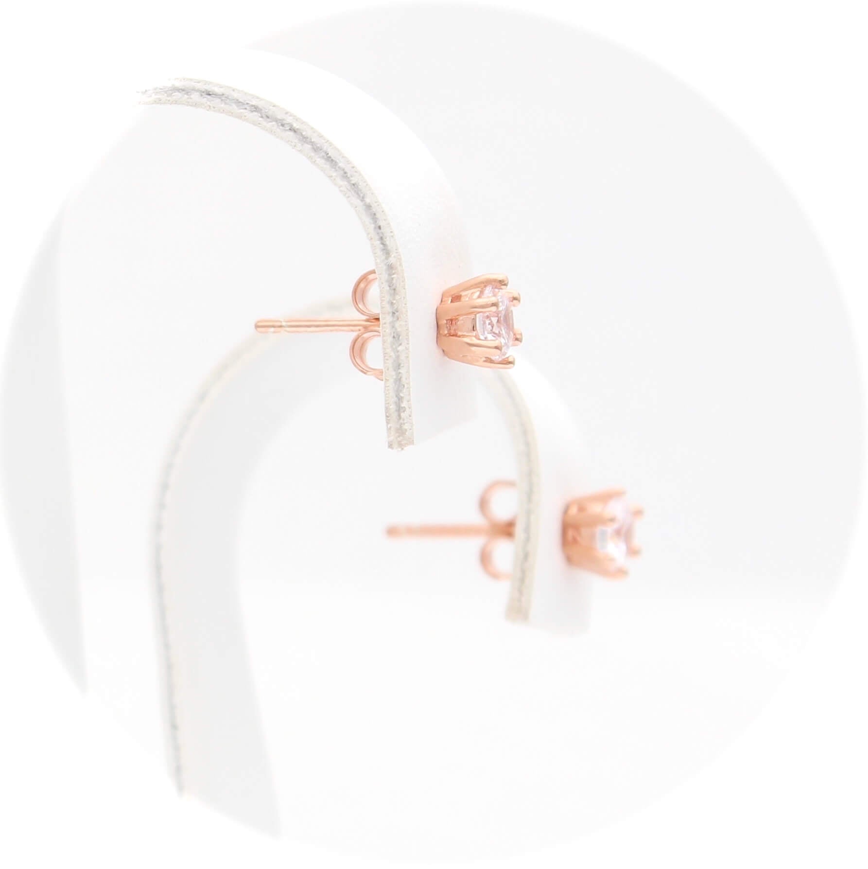 Ασημένια σκουλαρίκια σε ροζ χρυσό χρώμα με πέτρες ζιργκόν 4.00mm