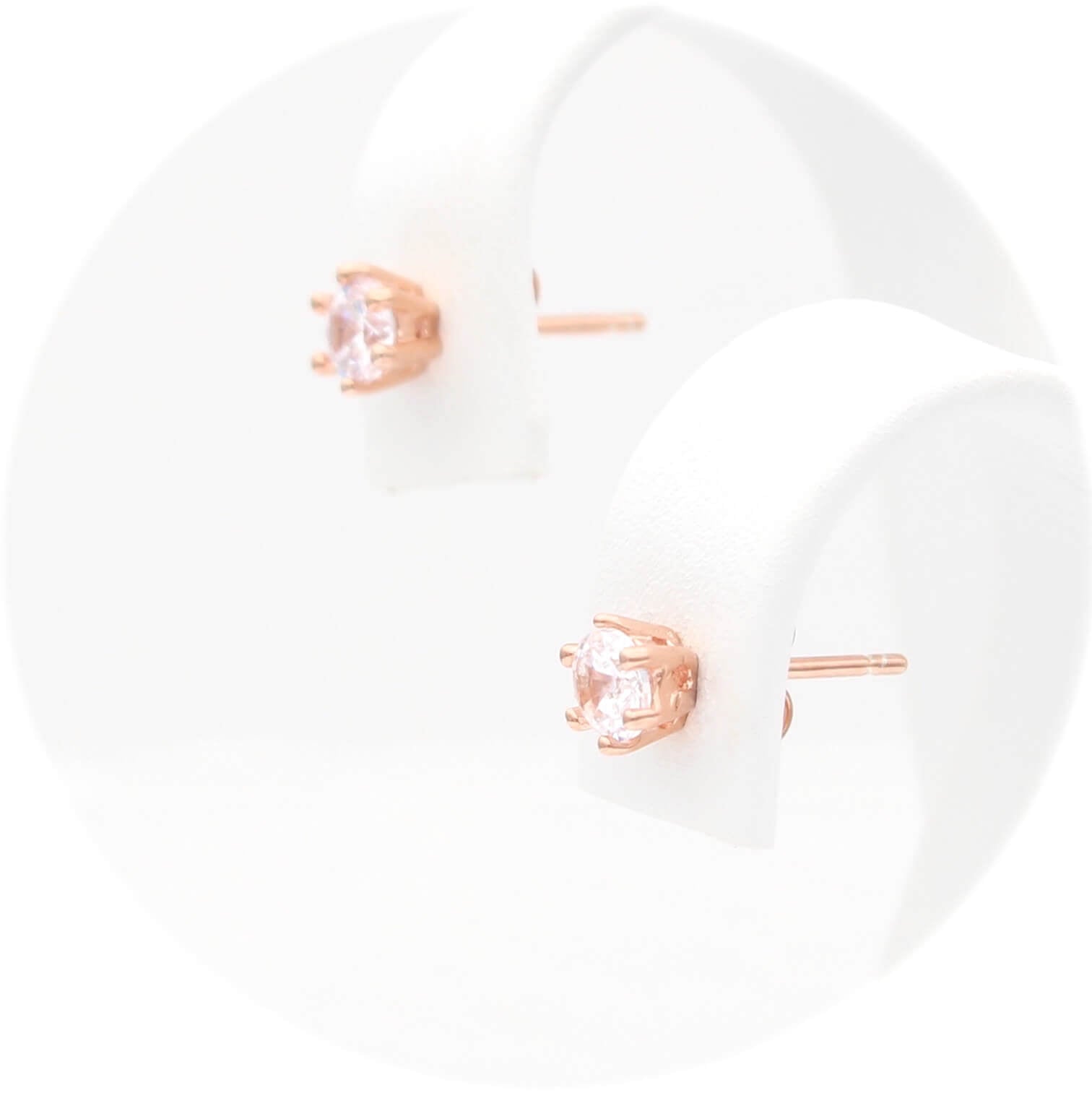 Ασημένια σκουλαρίκια σε ροζ χρυσό χρώμα με πέτρες ζιργκόν 4.00mm