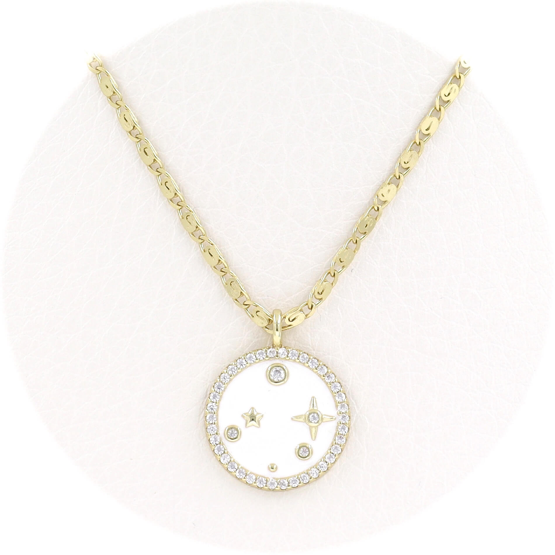 Ασημένιο επιχρυσωμένο κολιέ με λευκό σμάλτο