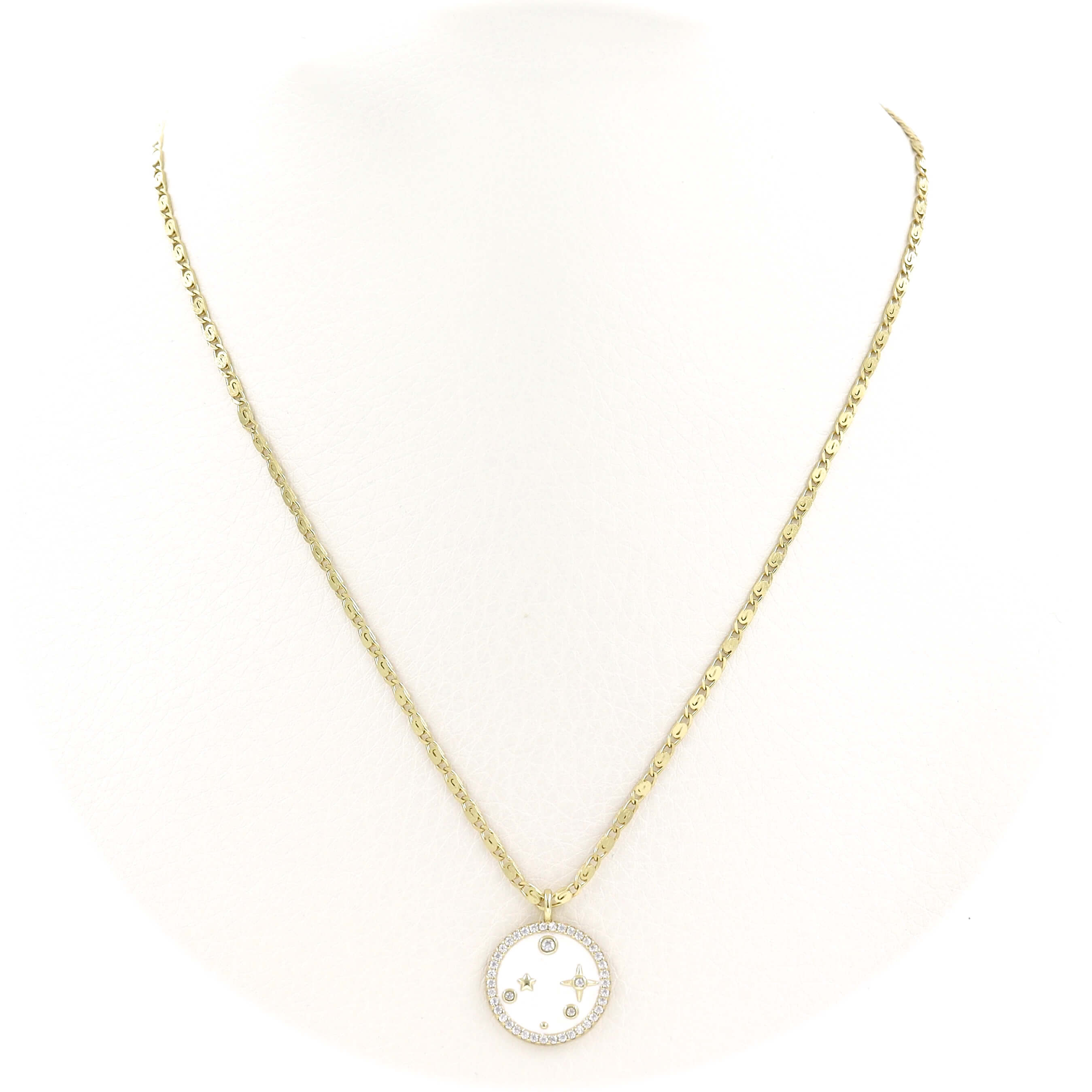 Ασημένιο επιχρυσωμένο κολιέ με λευκό σμάλτο