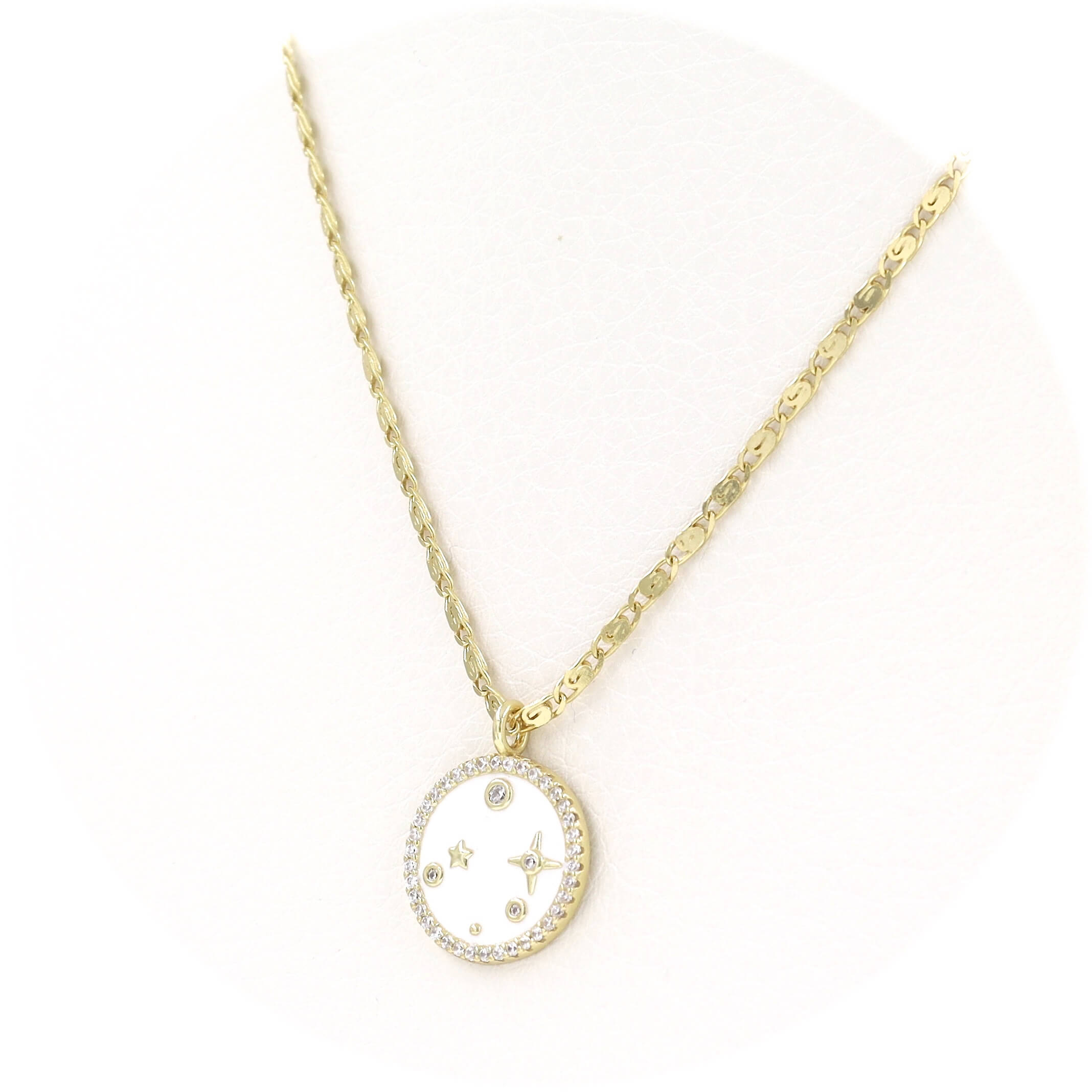 Ασημένιο επιχρυσωμένο κολιέ με λευκό σμάλτο