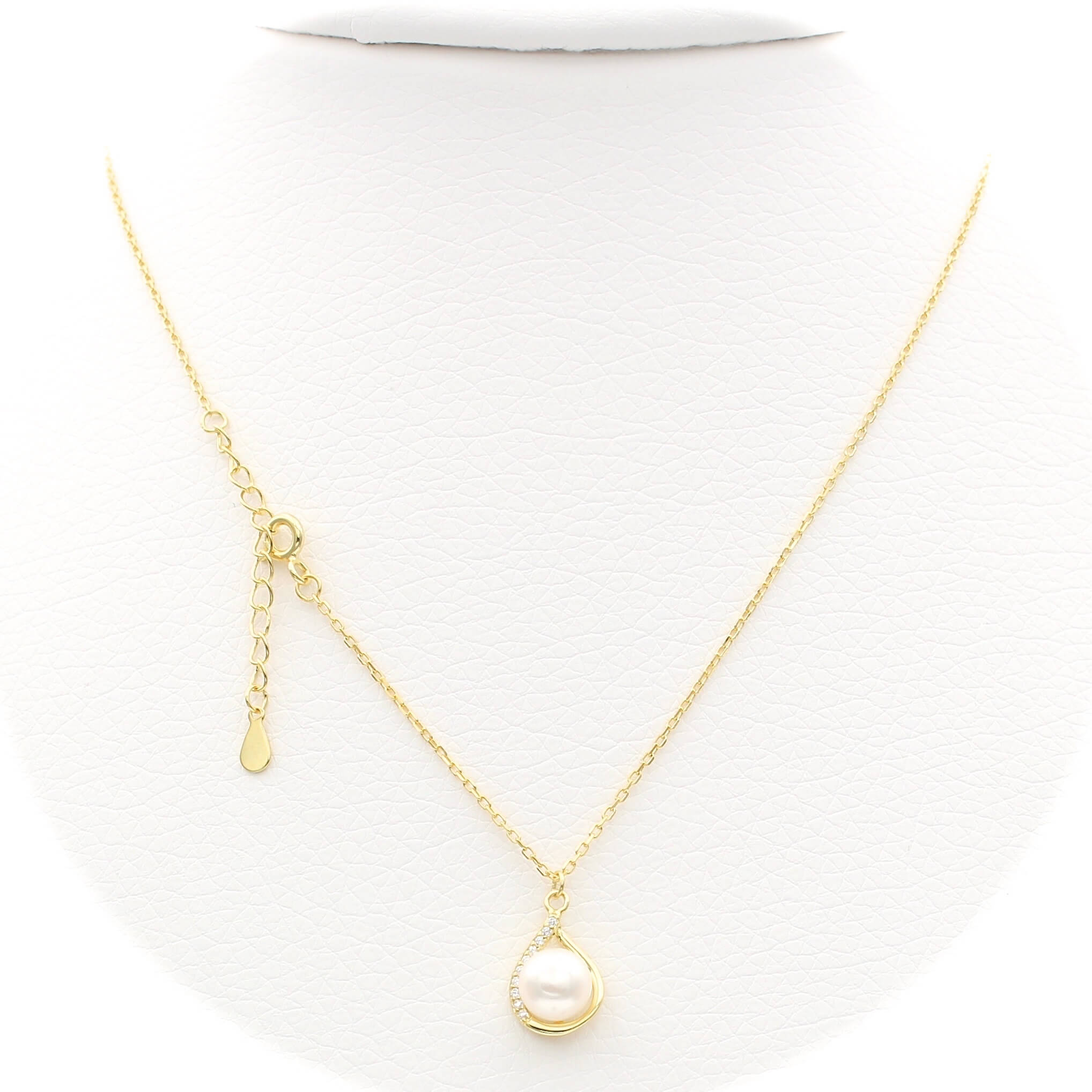 Ασημένιο επίχρυσο κολιέ 925 με μαργαριτάρι και ζιργκόν