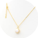 Ασημένιο επίχρυσο κολιέ 925 ροζέτα με μαργαριτάρι και ζιργκόν