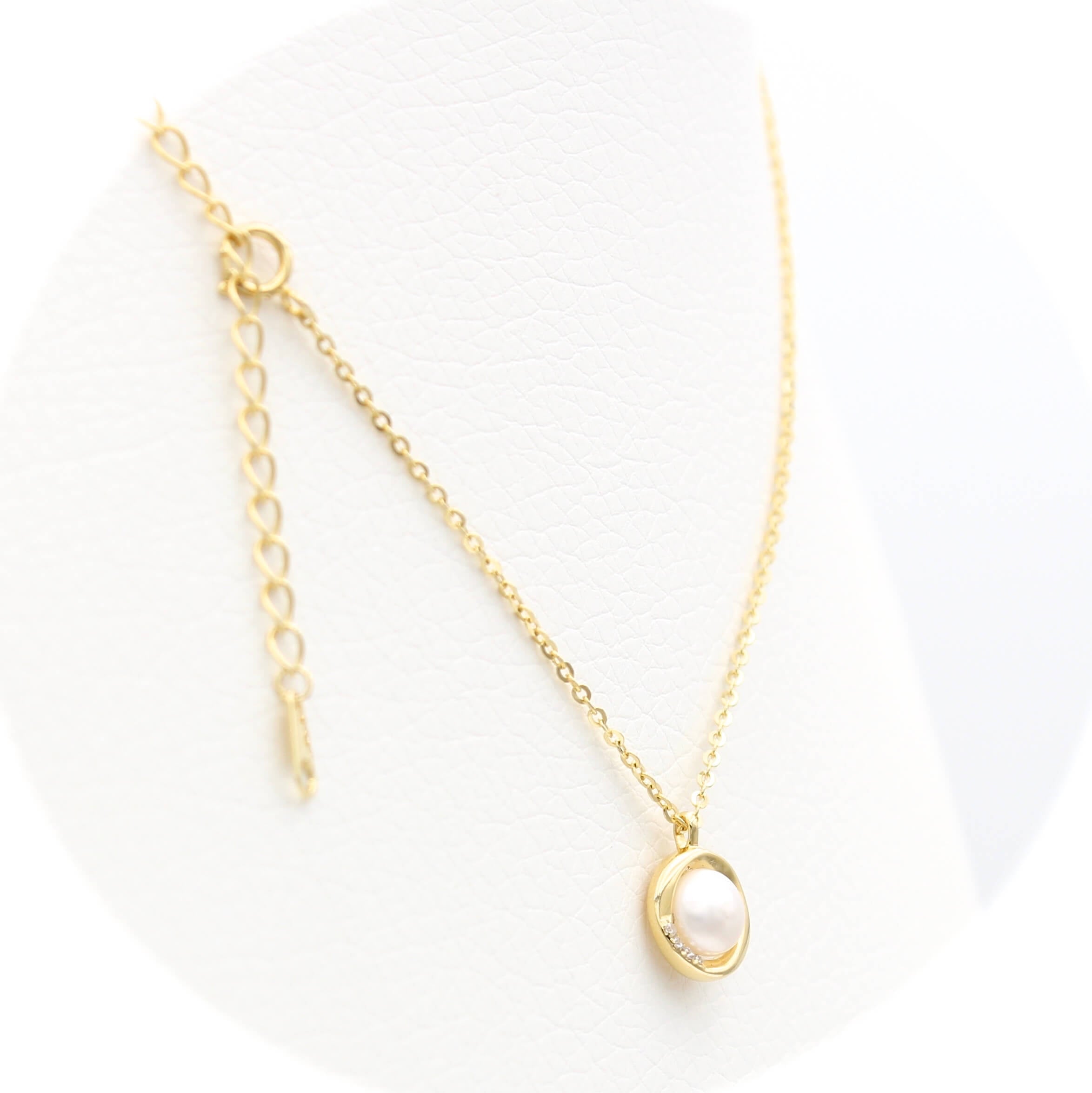 Ασημένιο επιχρυσωμένο κολιέ 925 με μαργαριτάρι και ζιργκόν