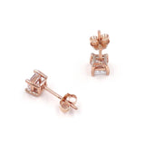 Ασημένια μονόπετρα σκουλαρίκια με καρέ λευκές πέτρες