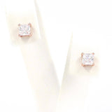 Ασημένια σκουλαρίκια σε ροζ χρυσό χρώμα με καρέ πέτρες 4.00mm