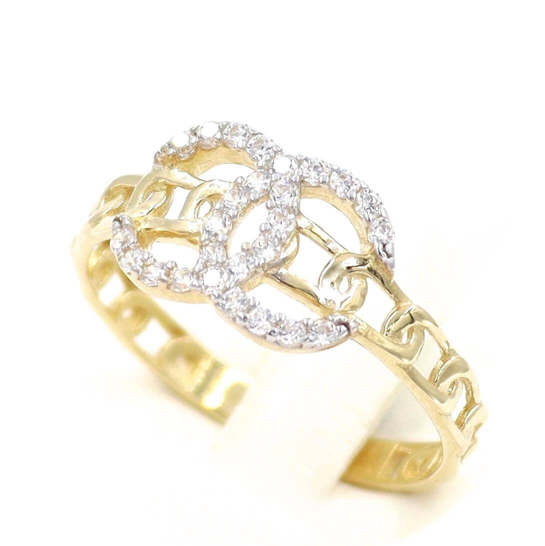 Γυναικείο δίχρωμο δαχτυλίδι με λευκές πέτρες ζιργκόν