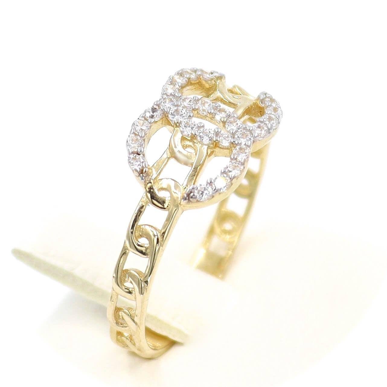 Δαχτυλίδι χρυσό σανέλ, με λευκές πέτρες ζιργκόν