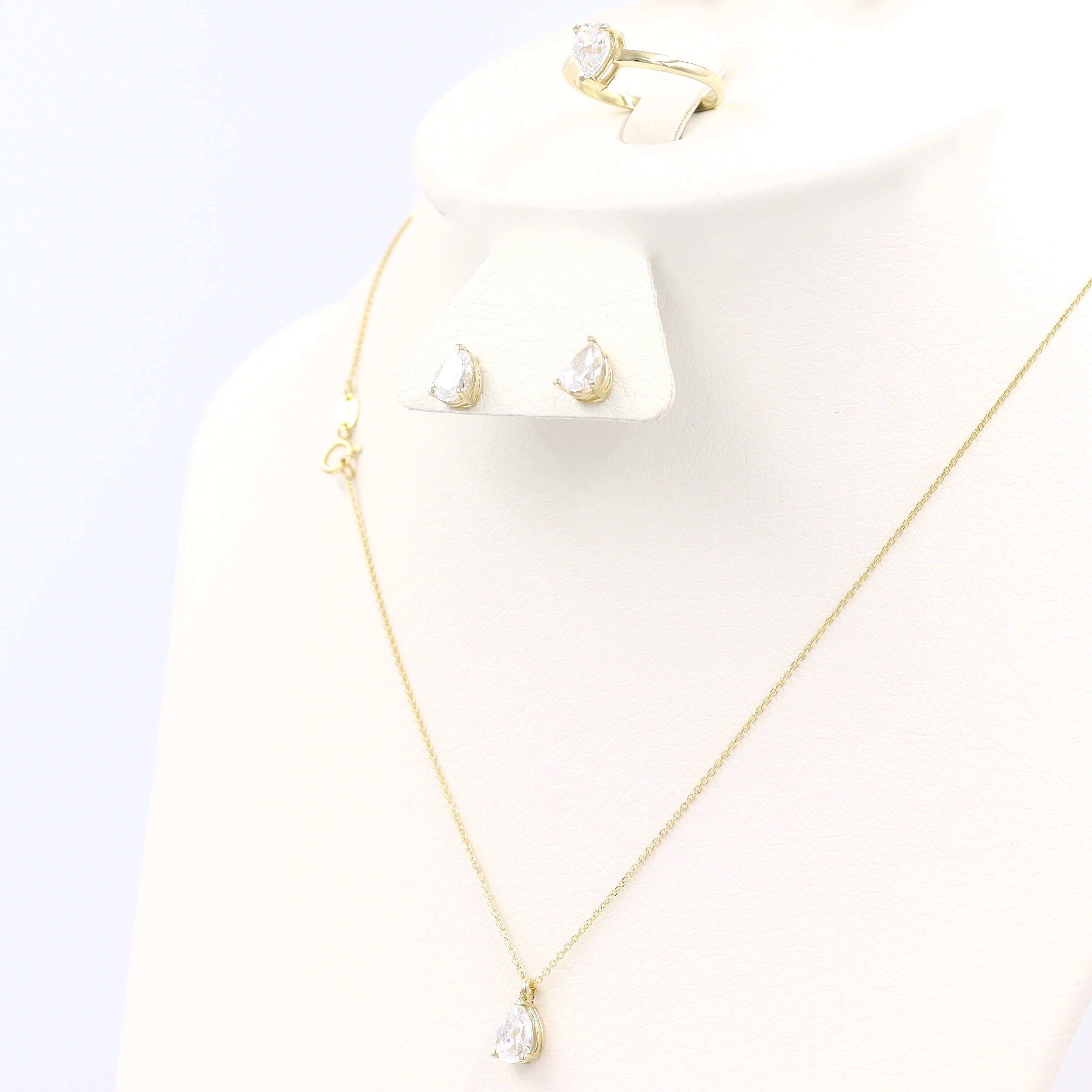 Χρυσό σετ γάμου 14 καρατίων πέτρες σχήμα δάκρυ