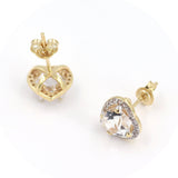 Χρυσά σκουλαρίκια ροζέτες με πέτρες σε σχήμα καρδιάς ορυκτές πέτρες Swarovski