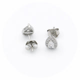 Ασημένια σκουλαρίκια ροζέτες σε σχήμα δάκρυ με λευκές πέτρες