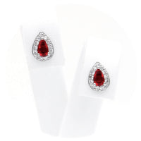Ασημένια σκουλαρίκια ροζέτες σε σχήμα σταγόνας με κόκκινες πέτρες