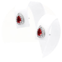 Ασημένια σκουλαρίκια ροζέτες σε σχήμα σταγόνας με κόκκινες πέτρες