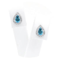 Ασημένια σκουλαρίκια ροζέτες σε σχήμα δάκρυ με γαλάζιες πέτρες