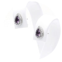 Ασημένια σκουλαρίκια ροζέτες σε σχήμα σταγόνας και μωβ πέτρες