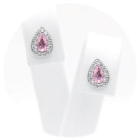 Ασημένια σκουλαρίκια ροζέτες σε σχήμα σταγόνας και ροζ πέτρες