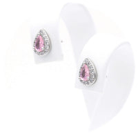 Ασημένια σκουλαρίκια ροζέτες σε σχήμα σταγόνας και ροζ πέτρες