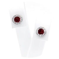 Ασημένια σκουλαρίκια ροζέτες σε στρογγυλό σχήμα με κόκκινες πέτρες ζιργκόν
