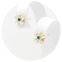 Ασημένια επιχρυσωμένα σκουλαρίκια με σμάλτο και πράσινες πέτρες