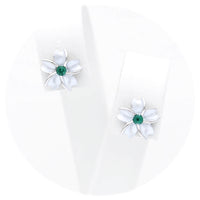 Ασημένια επιπλατινωμένα σκουλαρίκια με σμάλτο και πράσινες πέτρες