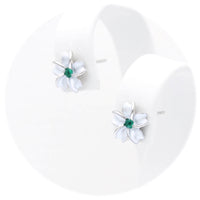 Ασημένια επιπλατινωμένα σκουλαρίκια με σμάλτο και πράσινες πέτρες