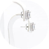 Ασημένια σκουλαρίκια ορθογώνιες ροζέτες με λευκές πέτρες