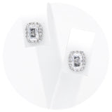 Ασημένια σκουλαρίκια ορθογώνιες ροζέτες με λευκές πέτρες