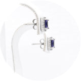 Ασημένια σκουλαρίκια ορθογώνιες ροζέτες με μωβ πέτρες