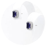 Ασημένια σκουλαρίκια ορθογώνιες ροζέτες με μωβ πέτρες