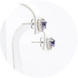 Ασημένια σκουλαρίκια ροζέτες σε σχήμα καρδιάς με μωβ πέτρες