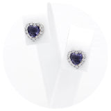 Ασημένια σκουλαρίκια ροζέτες σε σχήμα καρδιάς με μωβ πέτρες