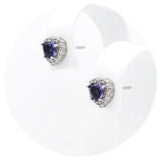 Ασημένια σκουλαρίκια ροζέτες σε σχήμα καρδιάς με μωβ πέτρες