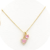 Ασημένιο επιχρυσωμένο κολιέ με ροζ ζιργκόν σε μοτίφ καρδιά