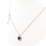 Ασημένιο γυναικείο κολιέ ροζέτα με καρέ κόκκινη πέτρα ζιργκόν