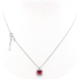 Ασημένιο γυναικείο κολιέ ροζέτα με καρέ κόκκινη πέτρα ζιργκόν