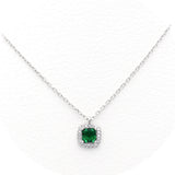 Ασημένιο γυναικείο κολιέ ροζέτα με καρέ κυπαρισσί πέτρα