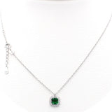 Ασημένιο γυναικείο κολιέ ροζέτα με καρέ κυπαρισσί πέτρα