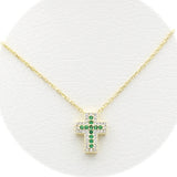 Ασημένιο κολιέ σταυρός με πράσινες πέτρες