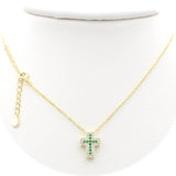 Ασημένιο κολιέ σταυρός με πράσινες πέτρες