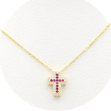 Ασημένιο κολιέ σταυρός με κόκκινες πέτρες