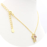 Ασημένιο κολιέ σταυρός με κόκκινες πέτρες