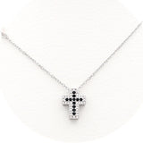 Ασημένιο επιπλατινωμένο κολιέ σταυρός με μαύρες πέτρες
